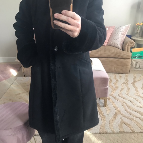 Ann Taylor black coat faux fur, suede feel Medium size - Picture 2 of 12
